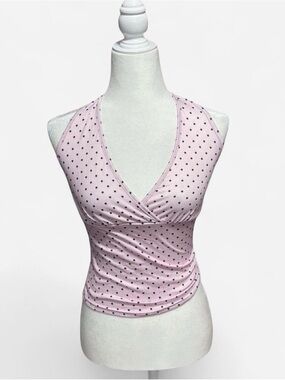 Sleeveless Pink Polka Dot V-Neck Top